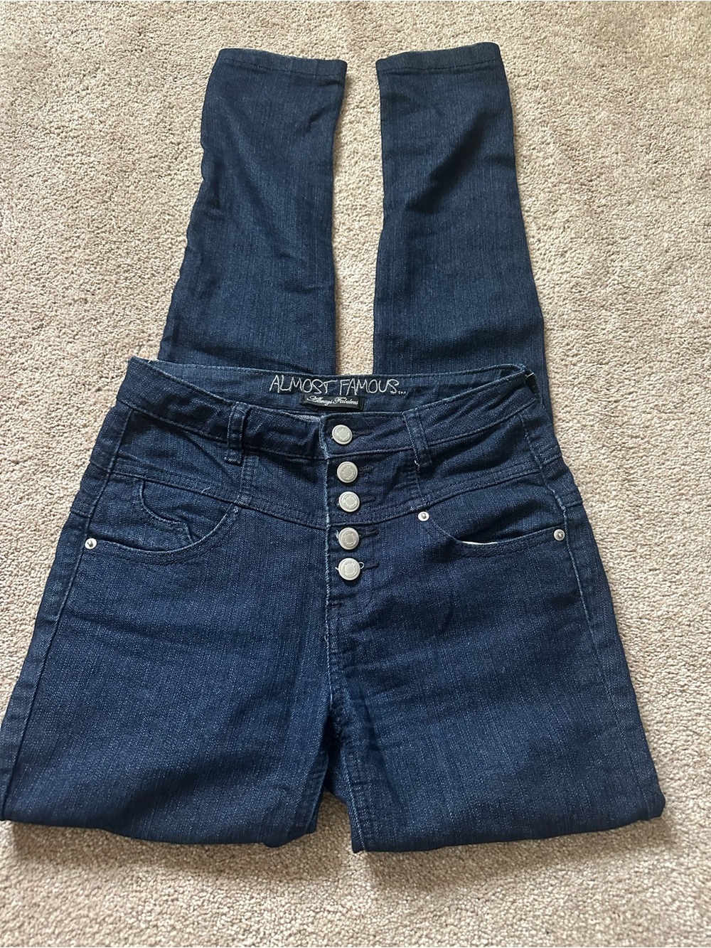Almost Famous Dark Blue High-Rise Skinny Jeans with Button Fly